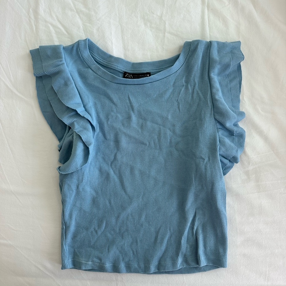 Zara Kids Light Blue Ruffle Sleeve Tee